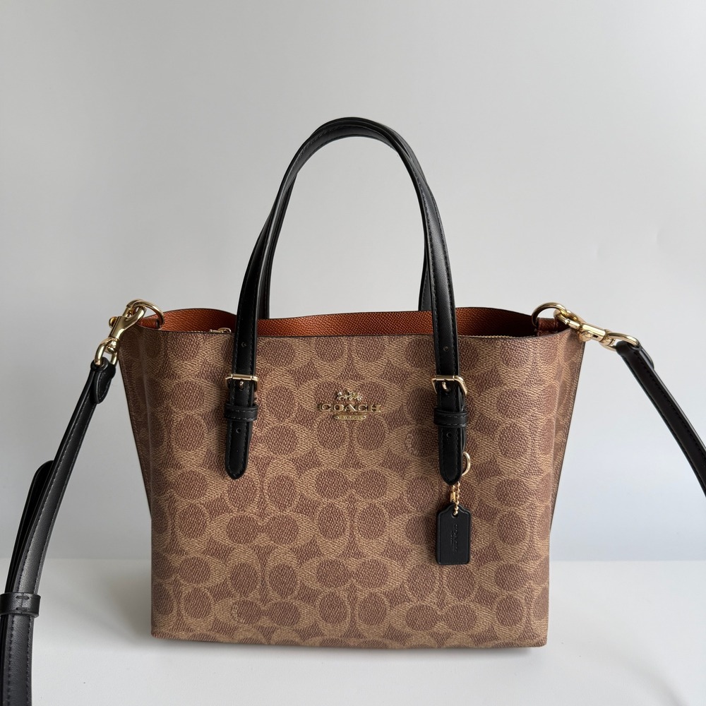Coach Mollie Tote 25 Khaki Brown Signature Canvas Bag C4250